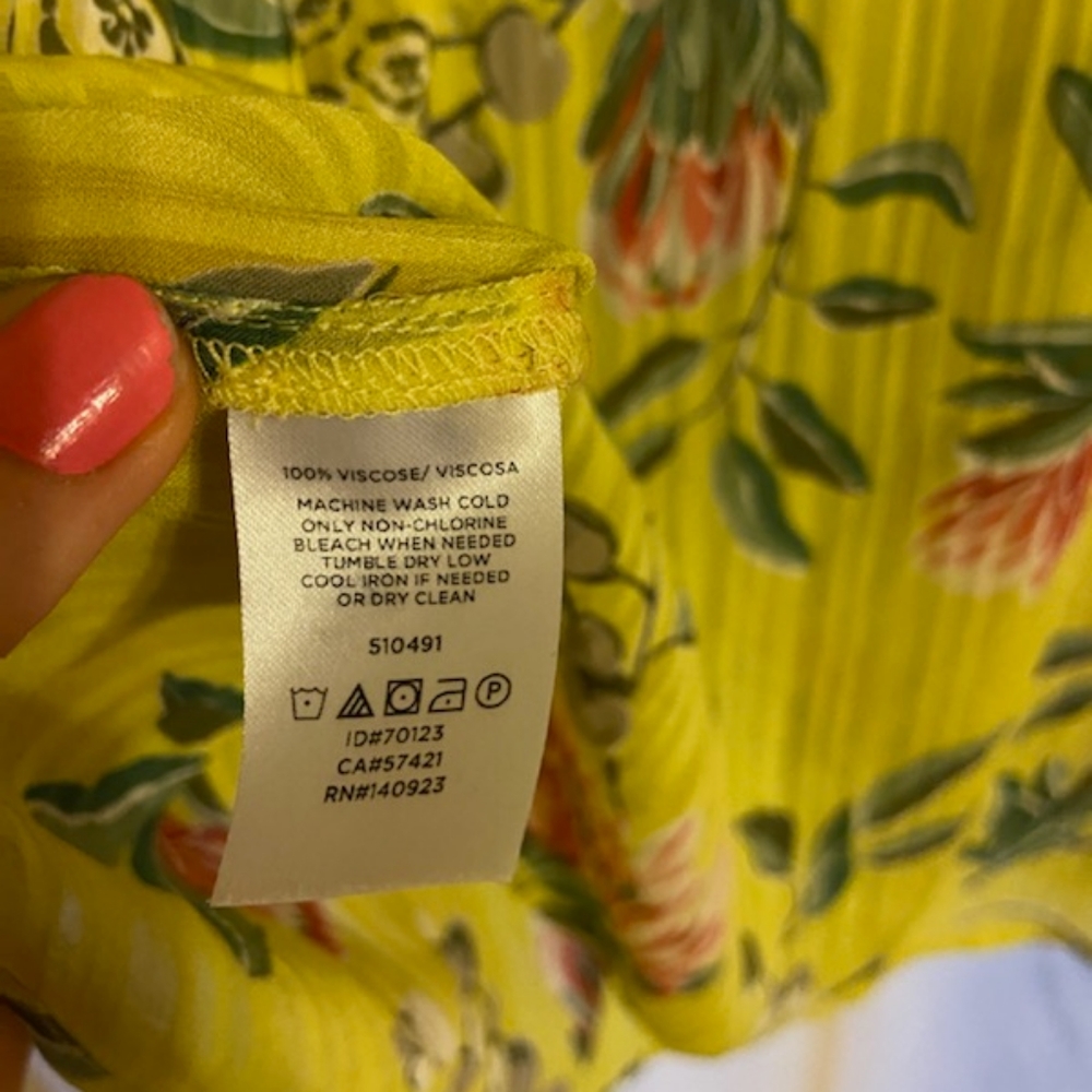 LOFT yellow green floral peasant top, Size Large - Picture 4 of 4